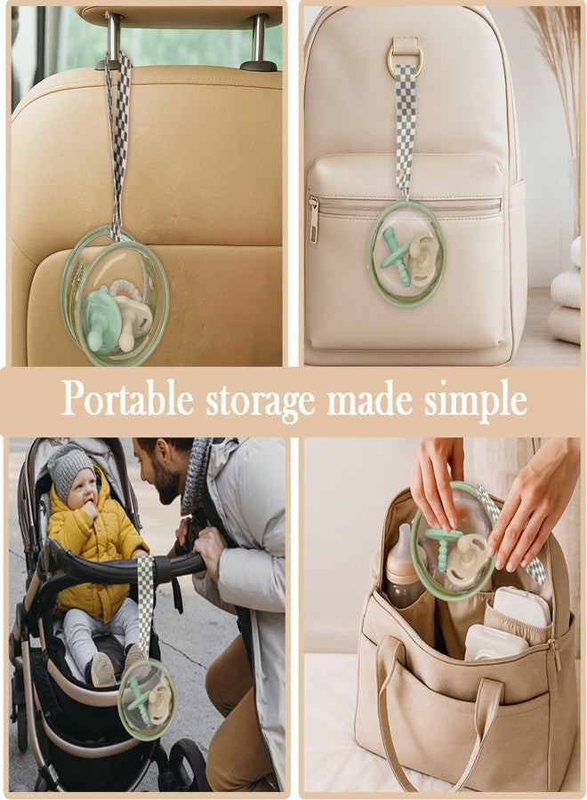 lethooly 2 Pack Transparent PVC Pacifier Case with Checkered Strap, Neutral Binky Holder for Baby Boys and Girls, Portable Pacifier Storage for Diaper Bag Essentials, Fits Most Pacifiers (sage) - Image 5