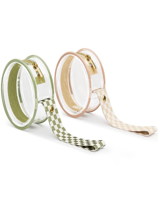 lethooly 2 Pack Transparent PVC Pacifier Case with Checkered Strap, Neutral Binky Holder for Baby Boys and Girls, Portable Pacifier Storage for Diaper Bag Essentials, Fits Most Pacifiers (sage) - Image 1