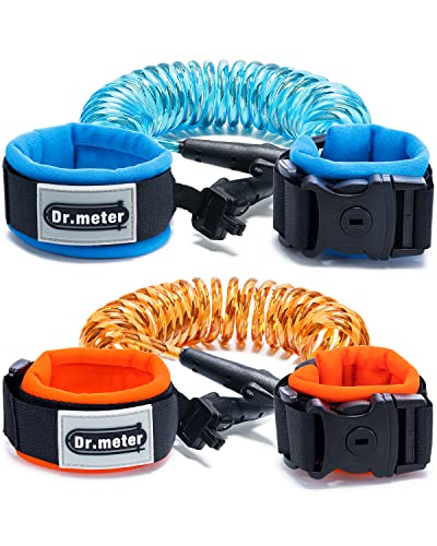 Dr.Meter Drmeter Toddler Leash 2 Pack Safety Anti Lost Wrist Link with Key Lock Reflective Child Walking Harness 82ft Blue 492ft Orange Kids Leash for Supermarket Mall Airport Amusement Park Zoo Travel - Image 1