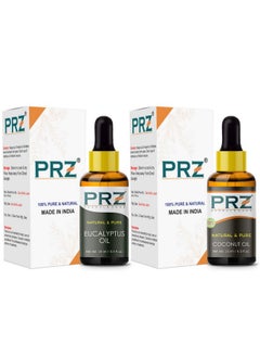 PRZ Combo Of Eucalyptus Essential Oil & Cold Pressed Extra Virgin Coconut Carrier Oil, 100% Pure Natural & Therapeutic Grade Oil For Aromatherapy, Body Massage, Skin Care & Hair Growth (15Ml Each)  - Image 2