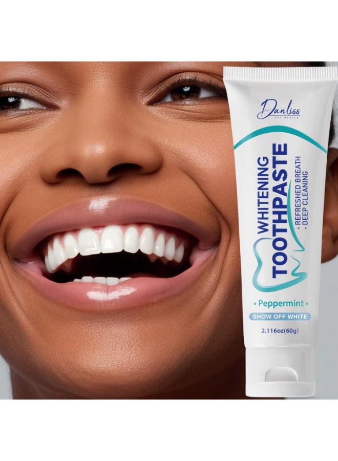 danliss Whitening Toothpaste with Peppermint for Coffee & Wine Lovers, Deep Cleaning & Refreshed Breath, Show Off White Formula, 60g (2.116oz) - Image 1