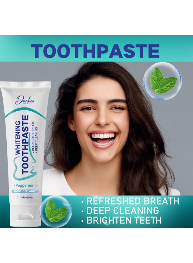 danliss Whitening Toothpaste with Peppermint for Coffee & Wine Lovers, Deep Cleaning & Refreshed Breath, Show Off White Formula, 60g (2.116oz) - Image 3