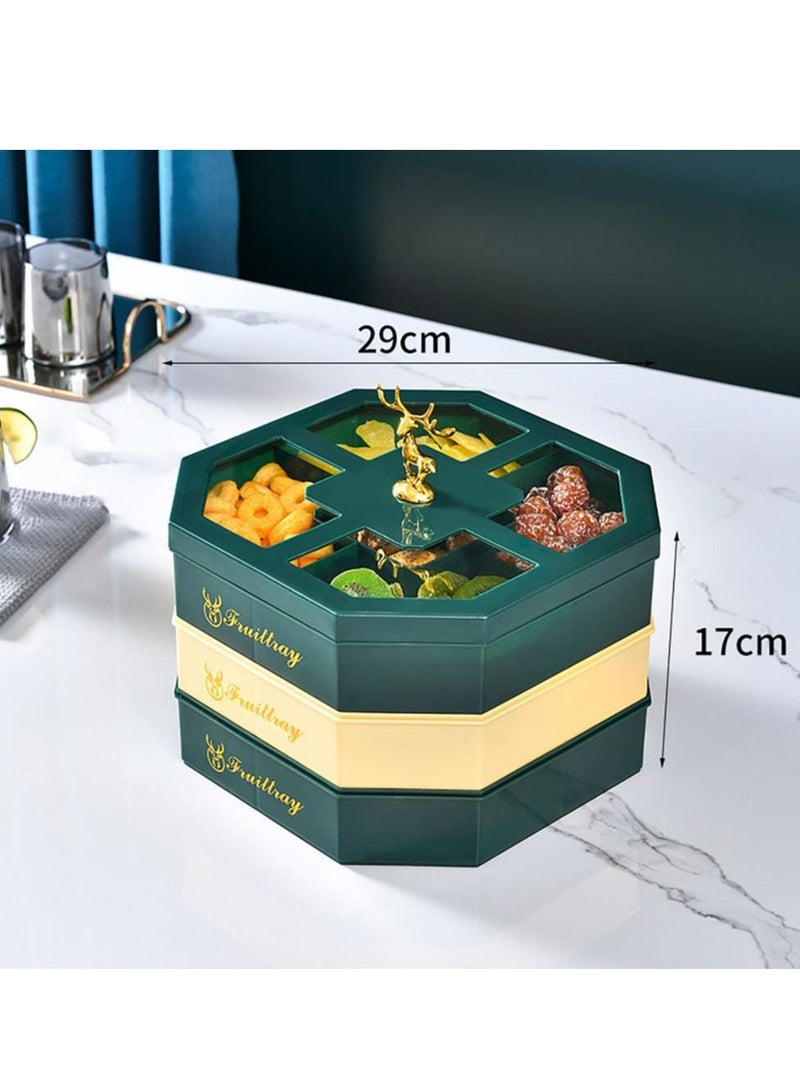 DARIYAH 3-Layer Decorative Fancy Cute Elf Food Grade Anti-fade 5- Grid Divided  Seeds, Candy, Dried Nuts, Melon, Snack, Fruit Tray With Dust Cover - Image 3