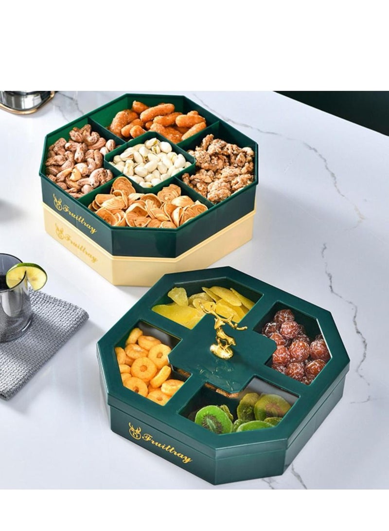 DARIYAH 3-Layer Decorative Fancy Cute Elf Food Grade Anti-fade 5- Grid Divided  Seeds, Candy, Dried Nuts, Melon, Snack, Fruit Tray With Dust Cover - Image 2