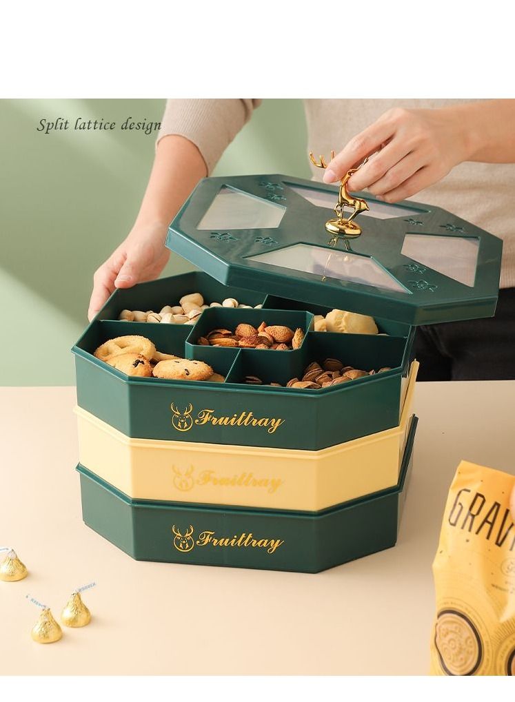 DARIYAH 3-Layer Decorative Fancy Cute Elf Food Grade Anti-fade 5- Grid Divided  Seeds, Candy, Dried Nuts, Melon, Snack, Fruit Tray With Dust Cover - Image 4