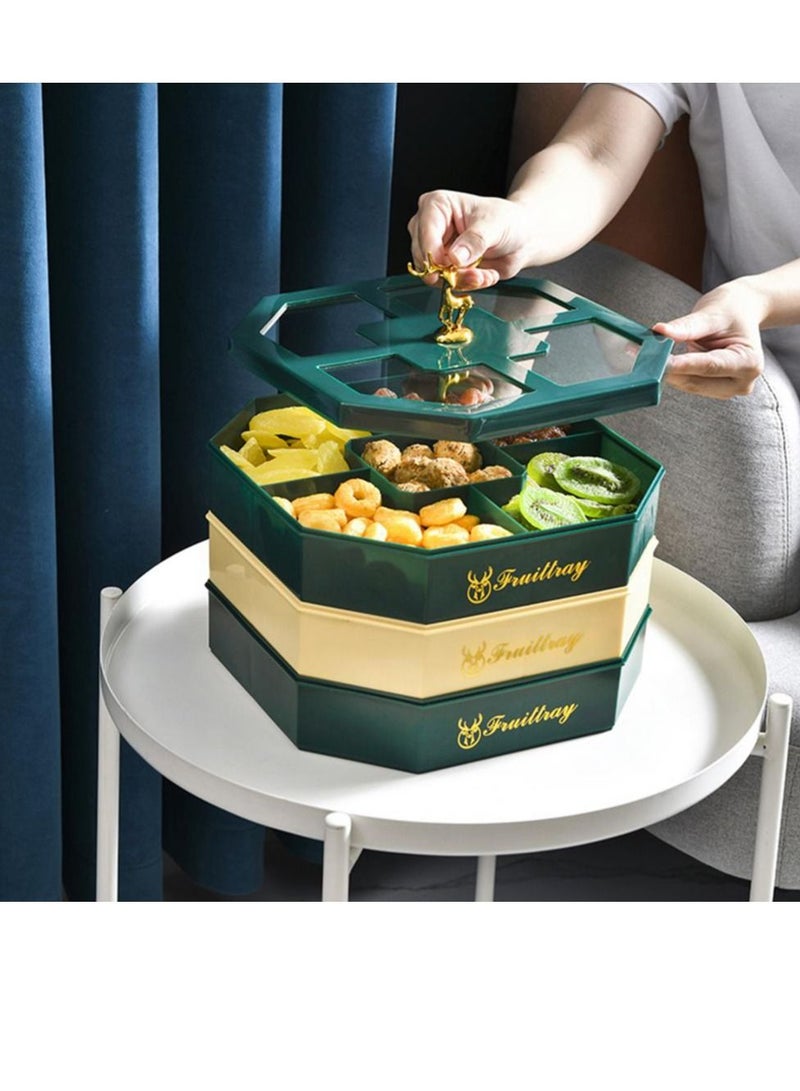 DARIYAH 3-Layer Decorative Fancy Cute Elf Food Grade Anti-fade 5- Grid Divided  Seeds, Candy, Dried Nuts, Melon, Snack, Fruit Tray With Dust Cover - Image 1