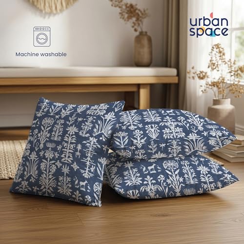 Urban Space Decorative Cotton 200 TC Cushion Cover Set of 3, 16 Inch X 16 Inch Cushion Covers for Sofa, Bedroom, Living Room (Twigs Indigo Blue, Cushion Cover 40Cm X 40Cm, Set of 3) - Image 3