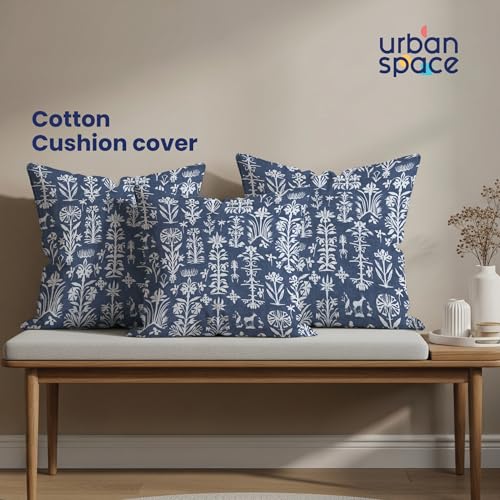 Urban Space Decorative Cotton 200 TC Cushion Cover Set of 3, 16 Inch X 16 Inch Cushion Covers for Sofa, Bedroom, Living Room (Twigs Indigo Blue, Cushion Cover 40Cm X 40Cm, Set of 3) - Image 2