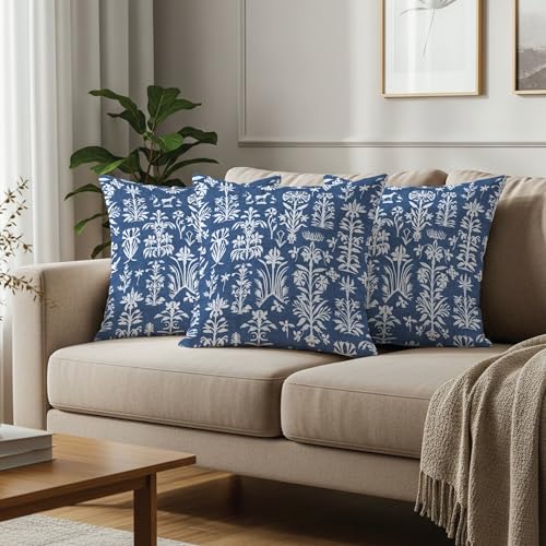 Urban Space Decorative Cotton 200 TC Cushion Cover Set of 3, 16 Inch X 16 Inch Cushion Covers for Sofa, Bedroom, Living Room (Twigs Indigo Blue, Cushion Cover 40Cm X 40Cm, Set of 3) - Image 1
