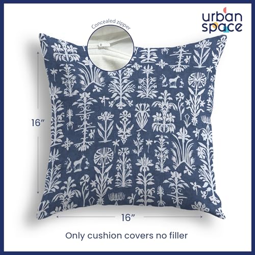 Urban Space Decorative Cotton 200 TC Cushion Cover Set of 3, 16 Inch X 16 Inch Cushion Covers for Sofa, Bedroom, Living Room (Twigs Indigo Blue, Cushion Cover 40Cm X 40Cm, Set of 3) - Image 4