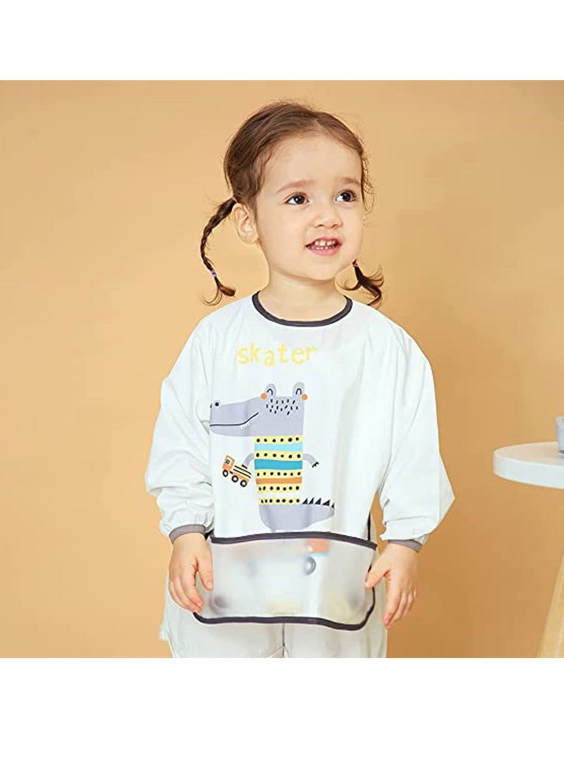 Baby Bibs, Long Sleeves Waterproof Toddler Bib Smock Apron Set, with Food Catcher Pocket, Soft Machine Washable Stain Odor Resistant, Cartoon Painting Smocks for Play Time (3Pcs, Size:L) - Image 2
