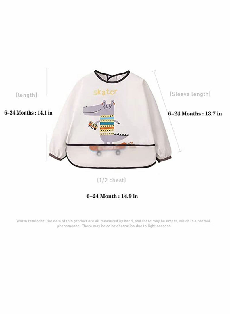 Baby Bibs, Long Sleeves Waterproof Toddler Bib Smock Apron Set, with Food Catcher Pocket, Soft Machine Washable Stain Odor Resistant, Cartoon Painting Smocks for Play Time (3Pcs, Size:L) - Image 3