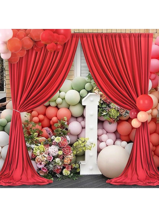 NSSONBEN ستارة خلفية حمراء خالية من التجاعيد 30 قدم × 8 قدم للحفلات، 6 لوحات 5 × 8 قدم من بوليستر سميك وناعم للصور، ستائر للحفلات ذات الطابع الخاص، حفلات الزفاف، تصوير المناسبات - Image 2