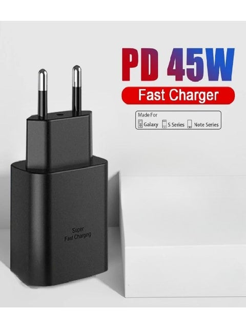 راس شاحن اصلى سريع جدا 45 واط بيعلم علامتين للسرعة متوافق مع هواتف سامسونج - اسود
