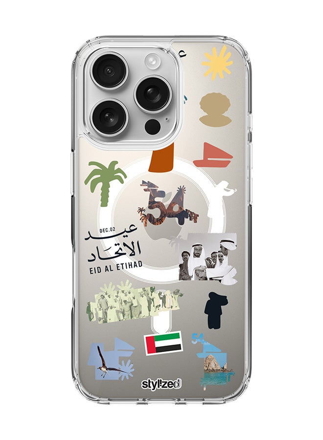 Stylizedd for iPhone 16 Pro Case [Compatible with MagSafe] Slim Magnetic cover Clear Phone Case - Eid Al Etihad 54th UAE National Day, Transparent - Image 1