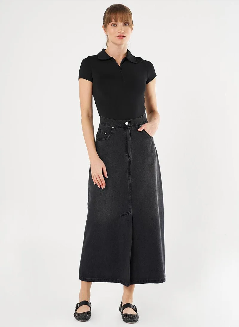 Kayra High-Waist Denim Skirt - Charcoal Gray