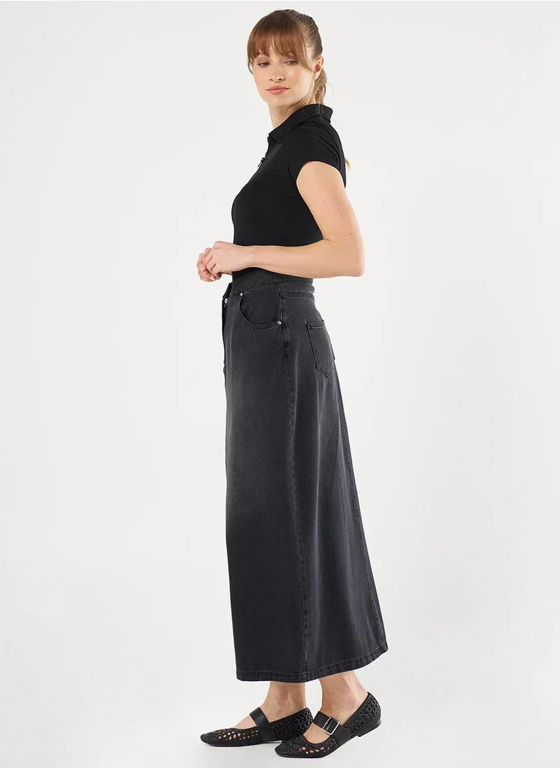 Kayra High-Waist Denim Skirt - Charcoal Gray