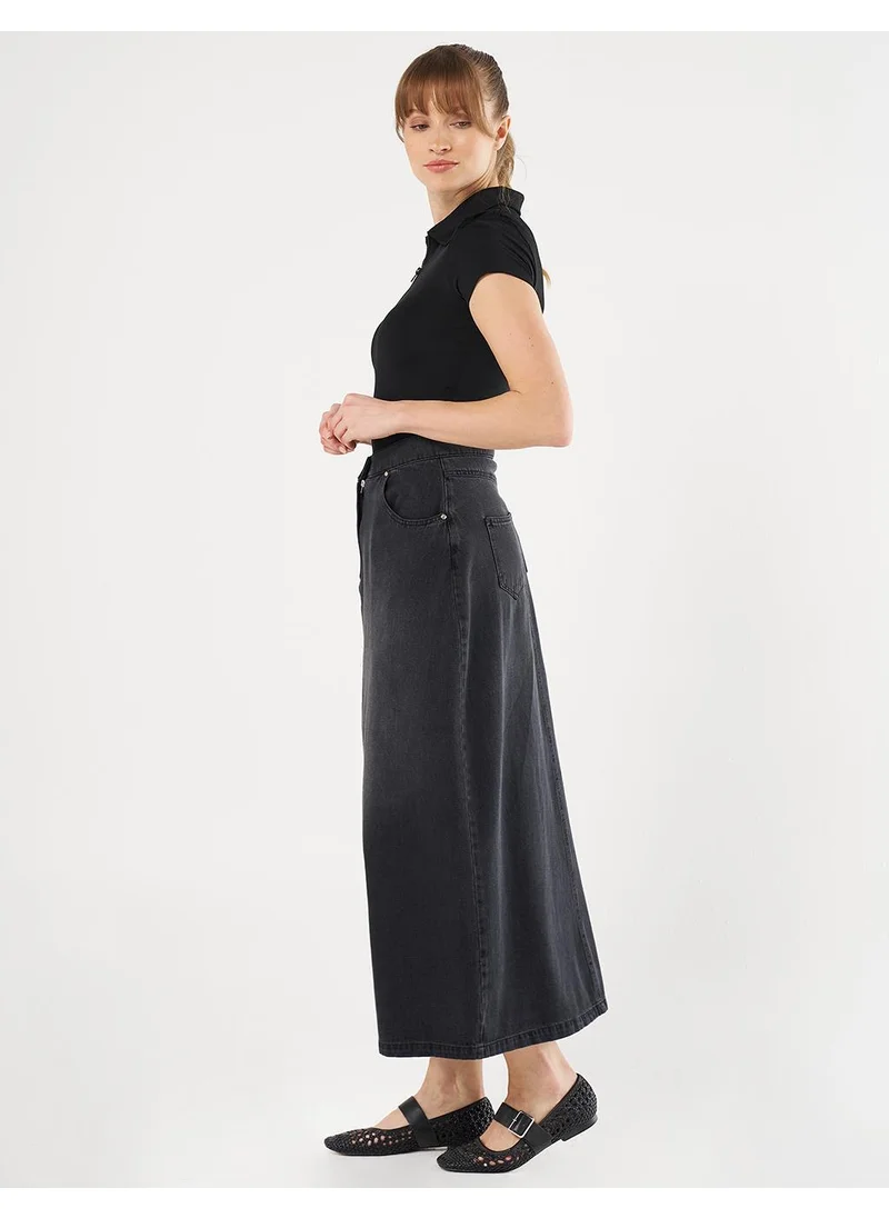 Kayra High-Waist Denim Skirt - Charcoal Gray
