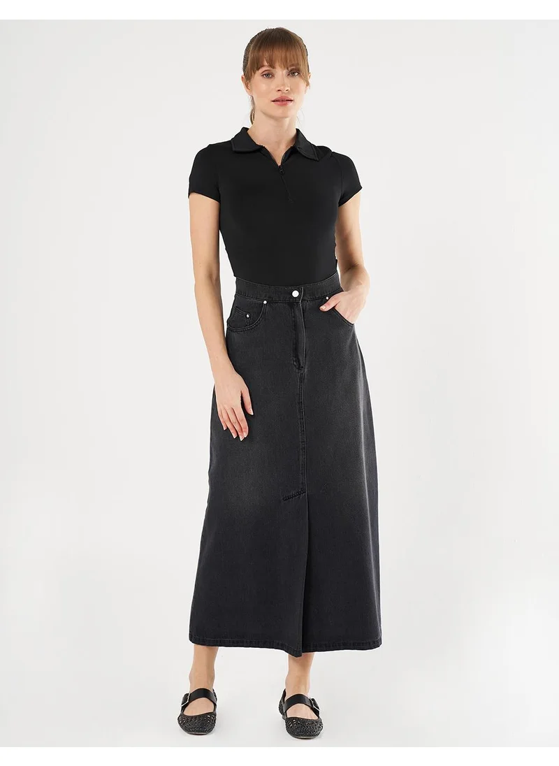 Kayra High-Waist Denim Skirt - Charcoal Gray