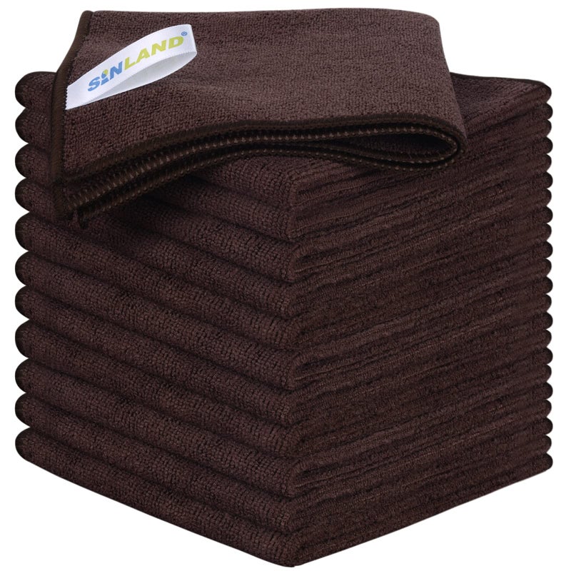 Sinland منشفة مطبخ ميكروفايبر ماصة SINLAND، منشفة تنظيف بدون خطوط، 12 بوصة × 12 بوصة، 12 قطعة، بني داكن - Image 1