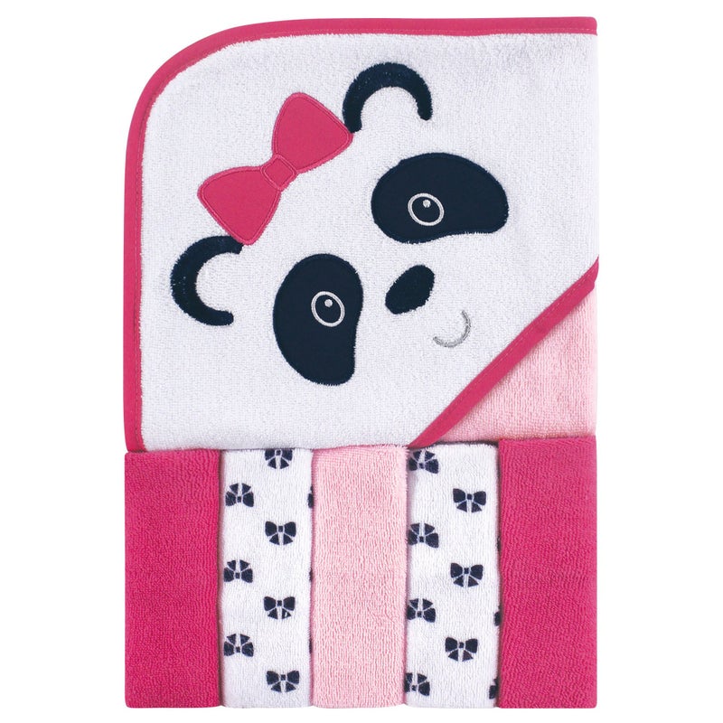 Luvable Friends Unisex Baby Hooded Towel with Five Washcloths, Panda, One Size - Image 2