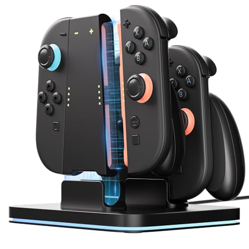 COOWPS for Nintendo Switch 2 Joy-Con 3 in 1 Charging Grip and Dock, with Ergonomic Comfort Grip, Strong Magnetic Force Fast Charger Dock, 9 RGB Light Modes & Type-C Cable Original Patent - Image 1