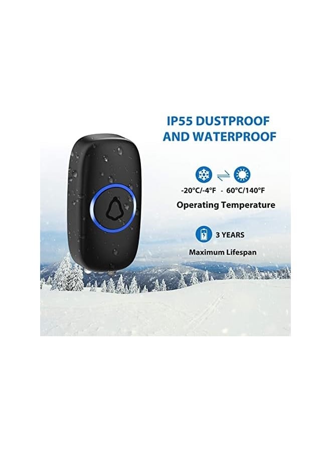 جرس باب لاسلكي، جهاز استقبال LED مصغر مقاوم للماء مع نطاق طويل يبلغ 300 متر، جرس دخول بدون أسلاك بصوت عالٍ مع 5 مستويات للصوت، 32 نغمة، مع بطارية لمحلات المنازل والمدارس والمكاتب - Image 4