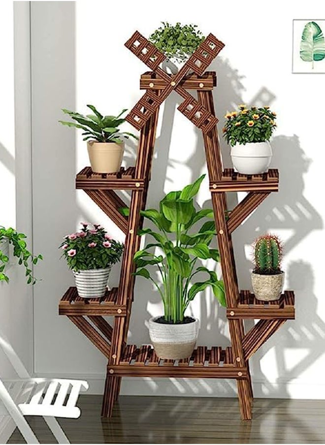 HOME TASTE Hometaste Wooden Plant Stand For Indoor Outdoor Decoration - Wooden Flower Stand, Wooden Shelf Rack Holder, Planter Pots Shelves Display - Multiple Plants, Succulents For Garden, Patio,Balcony 