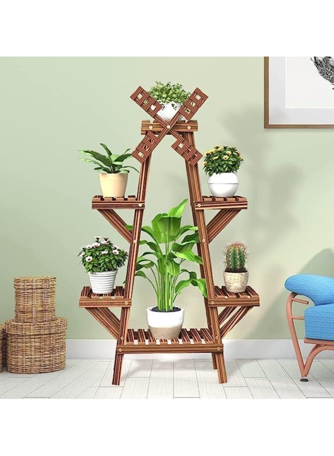 HOME TASTE Wooden Plant Stand For Indoor Outdoor Decoration - Wooden Flower Stand, Wooden Shelf Rack Holder, Planter Pots Shelves Display - Multiple Plants, Succulents For Garden, Patio,Balcony - Image 2
