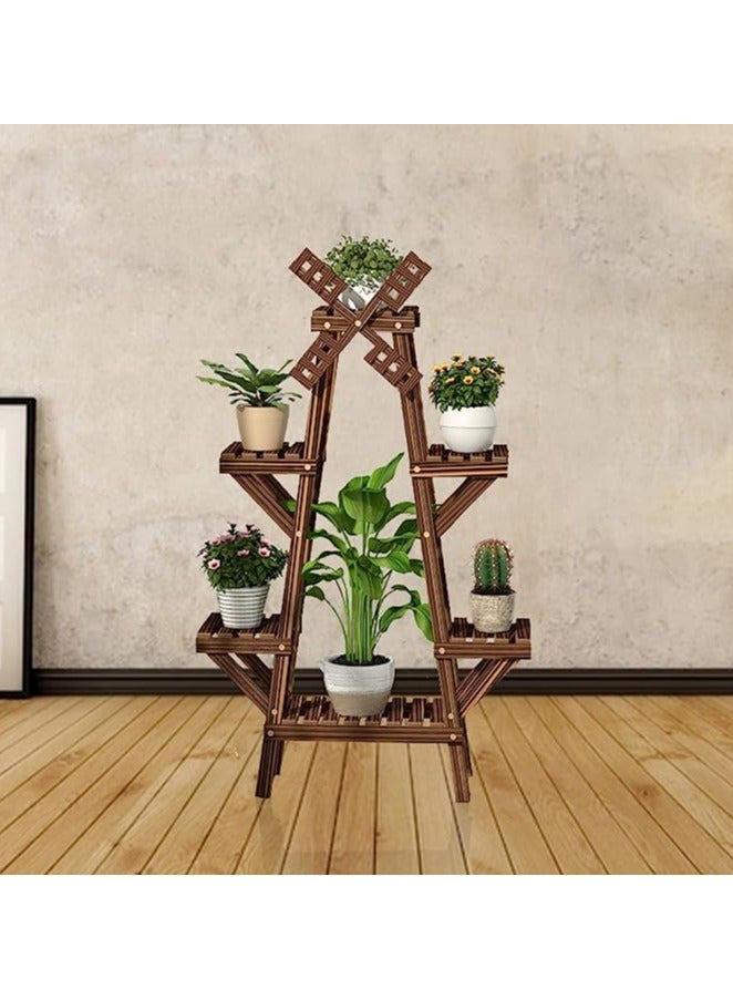 HOME TASTE Wooden Plant Stand For Indoor Outdoor Decoration - Wooden Flower Stand, Wooden Shelf Rack Holder, Planter Pots Shelves Display - Multiple Plants, Succulents For Garden, Patio,Balcony - Image 3