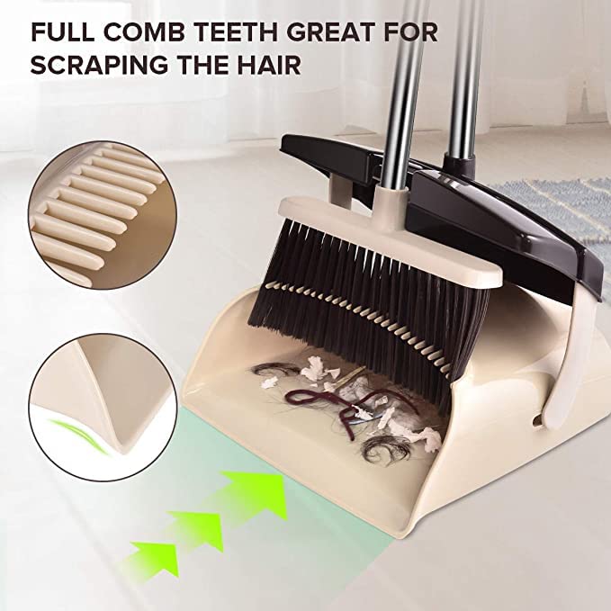 minijoy Broom and Dustpan SetBroom and Upright Dustpan Combo with Long Handle Floor Squeegee - Image 5