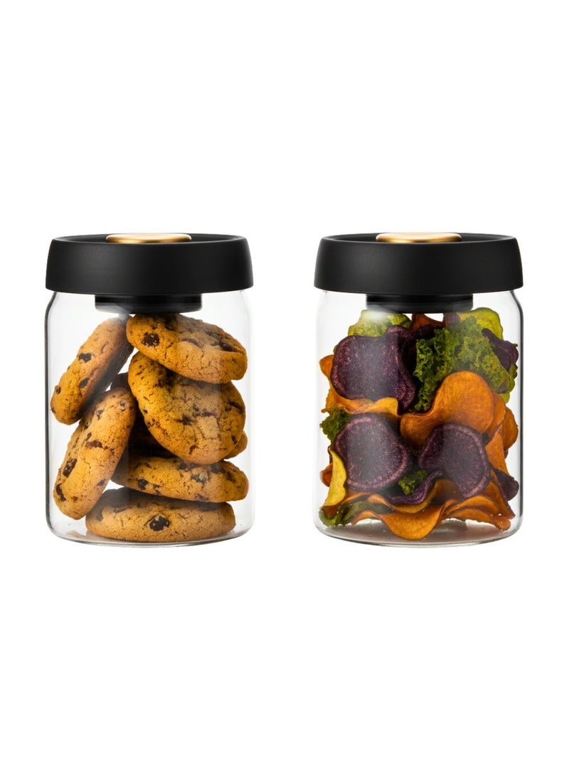 1Chase Set of 2 -600 ML Borosilicate Glass Storage Jar with Vaccum Sealed Lid, Airtight Food Storage Containers for Coffee, Tea, Nuts, Grains & Snacks - Image 1