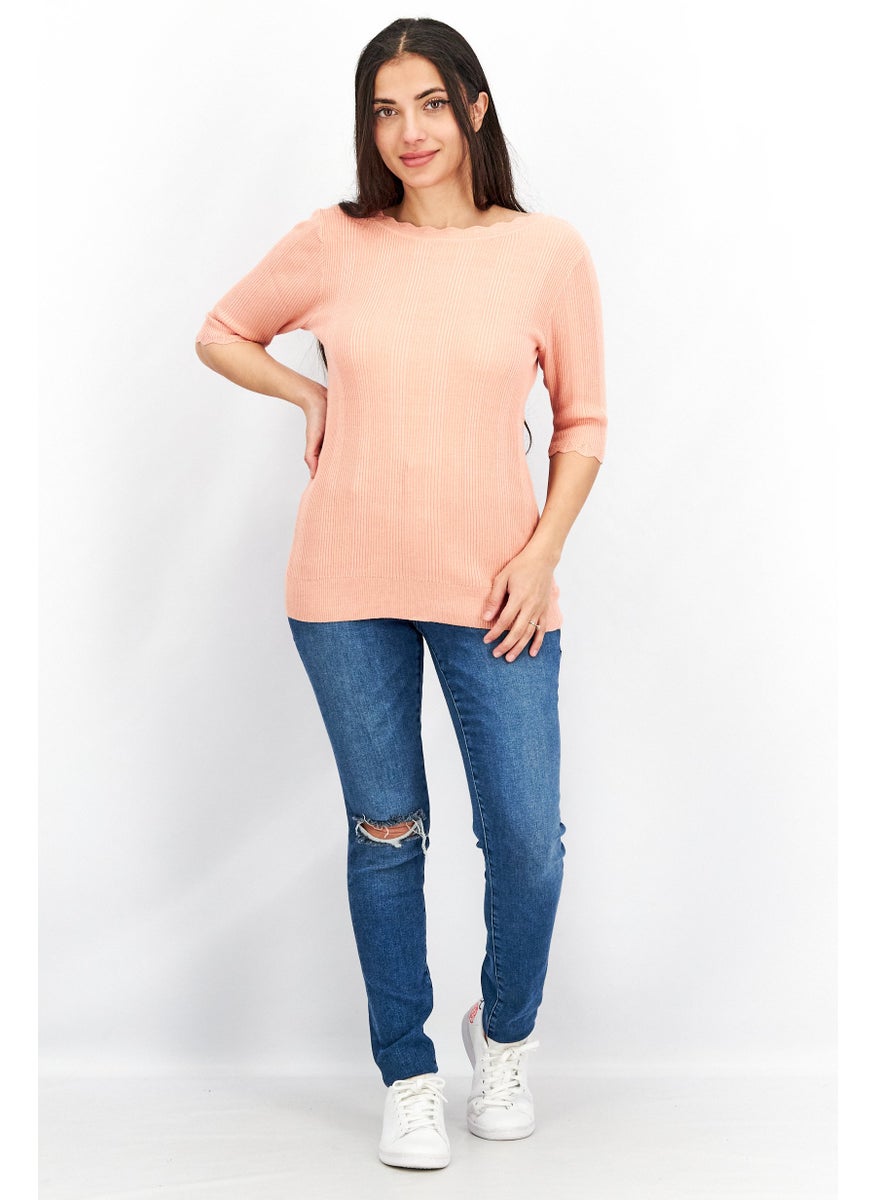 Oasis - Women Scoop Neck Short Sleeve Knit Top, Peach - Image 1