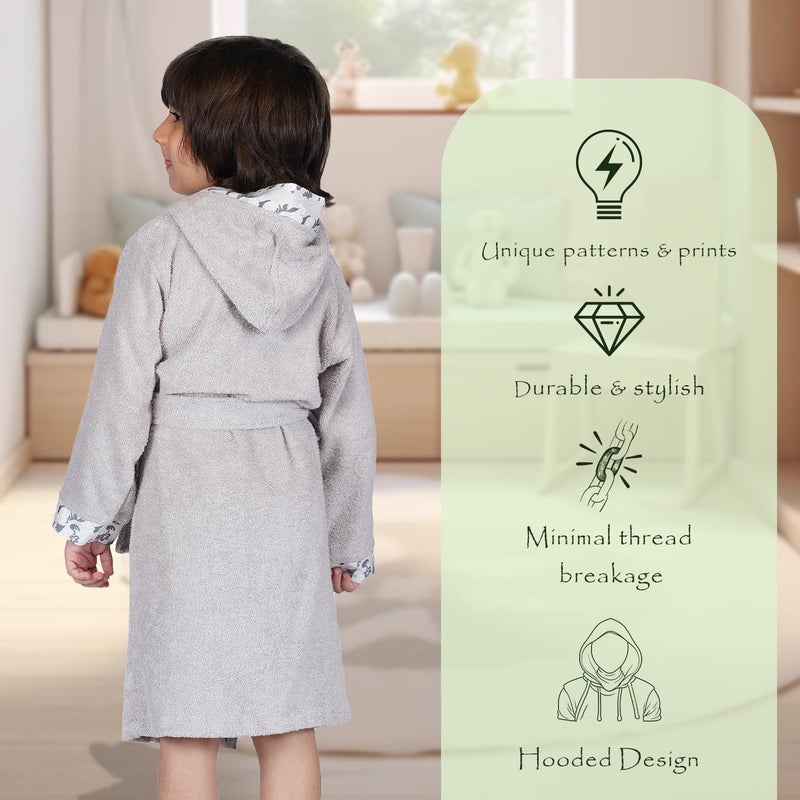 Rangoli Premium 100% Bamboo Kids Bathrobe, 600 GSM - Ultra Soft Hooded Bathrobe for Boys, Light Grey - Image 3