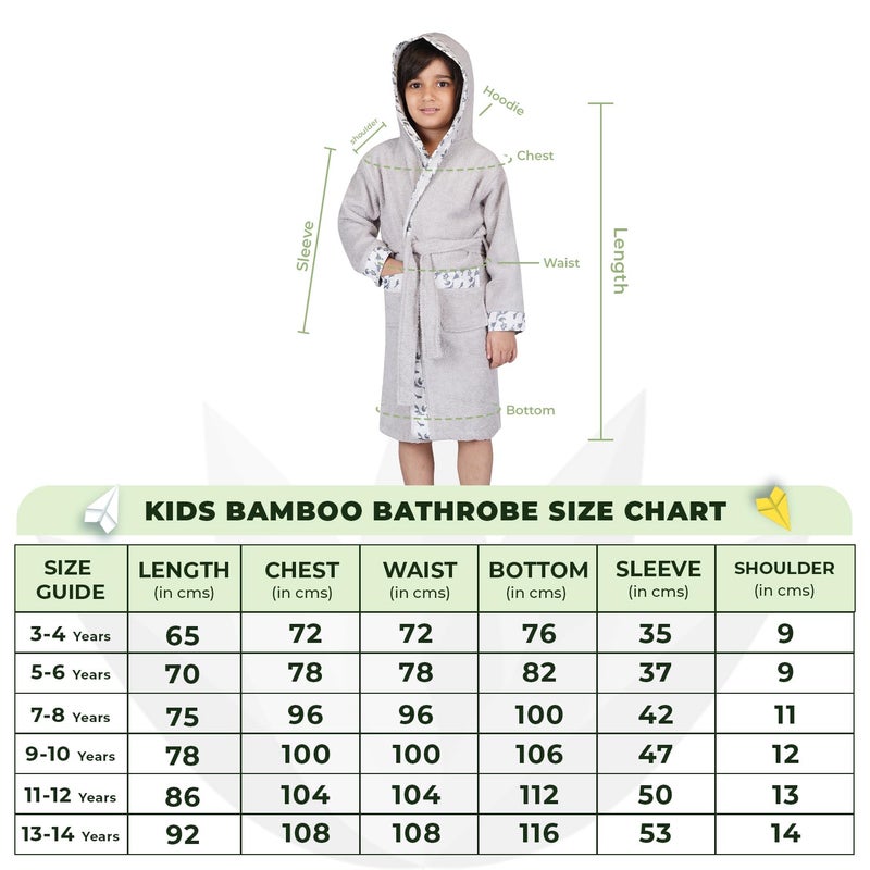 Rangoli Premium 100% Bamboo Kids Bathrobe, 600 GSM - Ultra Soft Hooded Bathrobe for Boys, Light Grey - Image 4