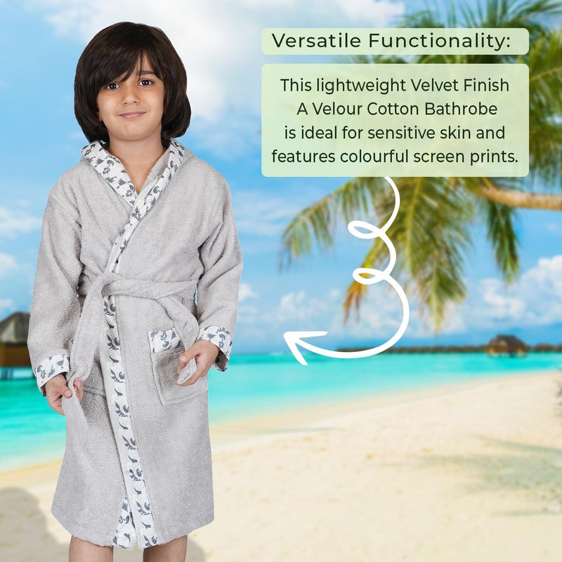 Rangoli Premium 100% Bamboo Kids Bathrobe, 600 GSM - Ultra Soft Hooded Bathrobe for Boys, Light Grey - Image 5