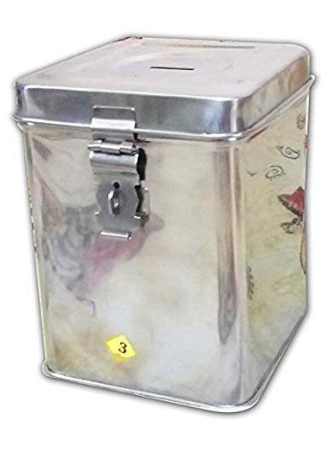 PMW Pmw - Piggy Bank - Square Steel Box with Locking Facility & Hole - 6 Inches in Height - 1 Piece 