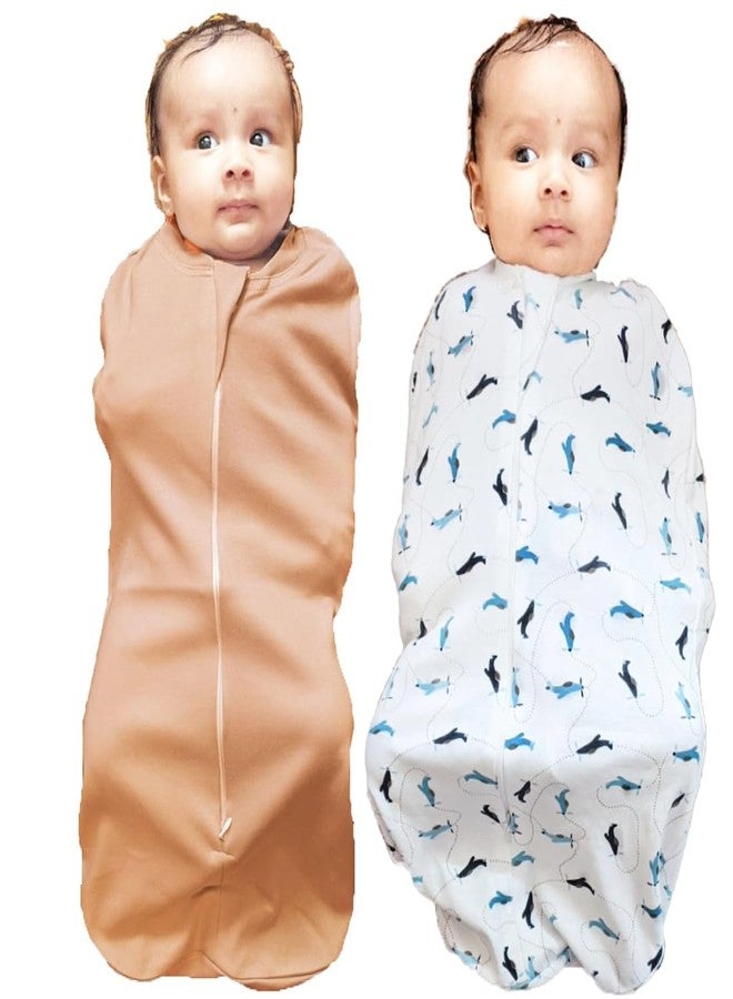 MammaChamp POD Zipper Swaddle Sleeping Bag Blankets Wrap Sack for Newborn Infant Baby 0-3 Months (Pack-of 2) (Biscuit + Aeroplane Design) - Image 1