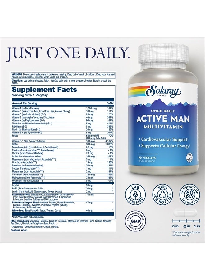 Solaray Solaray Once Daily Active Man Multivitamin & Mineral, Multivitamin for Cardiovascular, Support, Energy & Focus, Digestive Enzyme Blend, Amino Acids and Whole Food Base, 90 Servings, 90 VegCaps  - Image 2