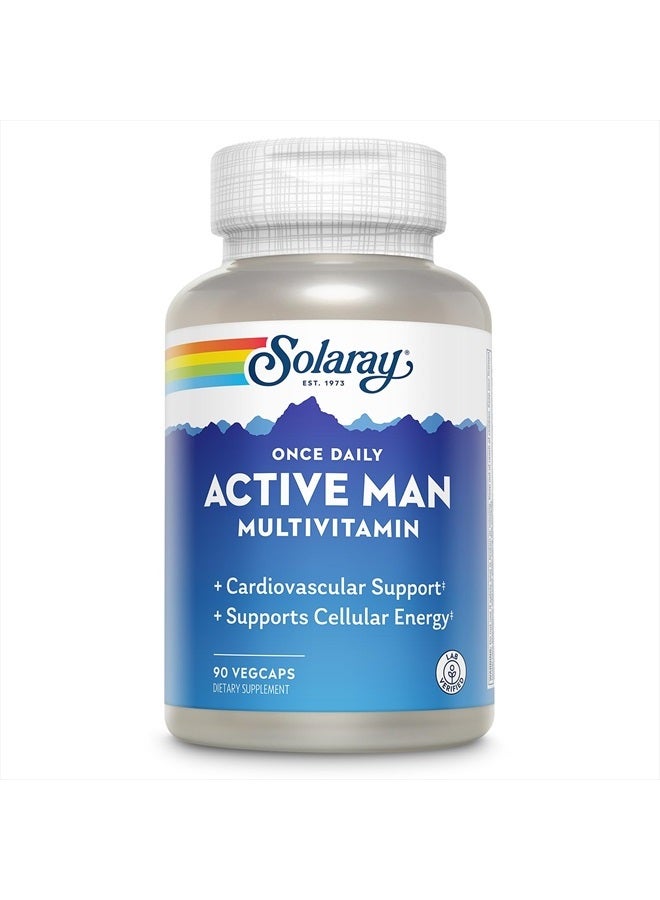 Solaray Solaray Once Daily Active Man Multivitamin & Mineral, Multivitamin for Cardiovascular, Support, Energy & Focus, Digestive Enzyme Blend, Amino Acids and Whole Food Base, 90 Servings, 90 VegCaps  - Image 1