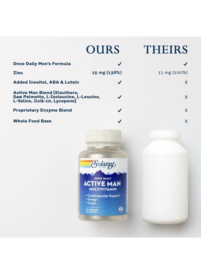 Solaray Solaray Once Daily Active Man Multivitamin & Mineral, Multivitamin for Cardiovascular, Support, Energy & Focus, Digestive Enzyme Blend, Amino Acids and Whole Food Base, 90 Servings, 90 VegCaps  - Image 5