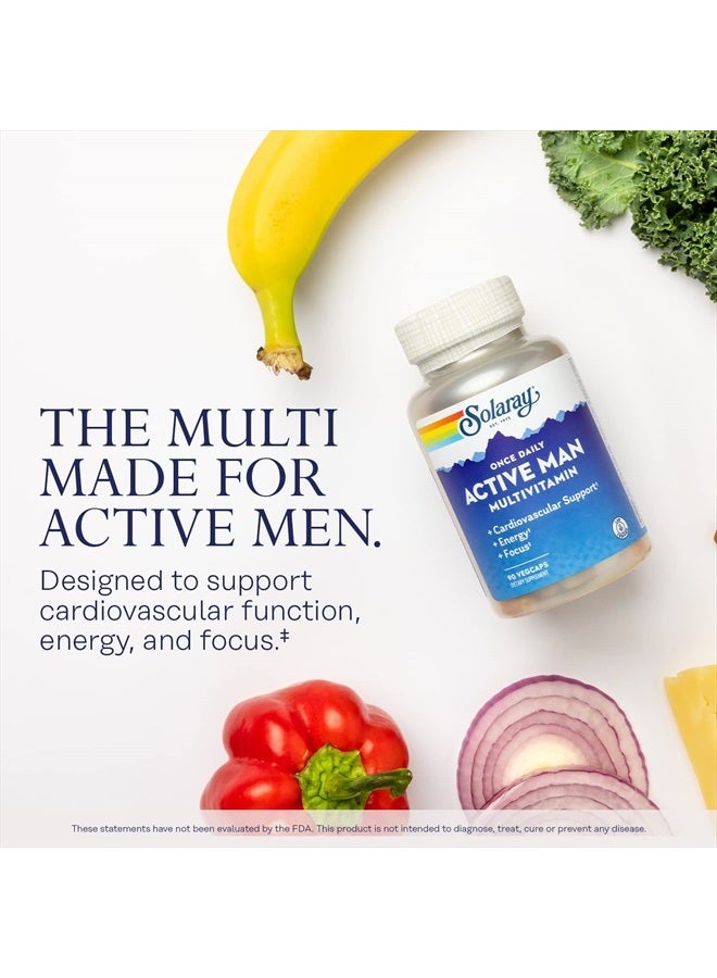 Solaray Solaray Once Daily Active Man Multivitamin & Mineral, Multivitamin for Cardiovascular, Support, Energy & Focus, Digestive Enzyme Blend, Amino Acids and Whole Food Base, 90 Servings, 90 VegCaps  - Image 3