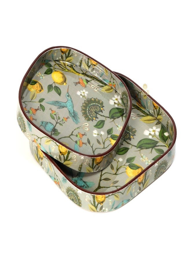DULI Set of 2 MDF Wooden Trays with Enamel Coated Digital Print | Multipurpose Decorative Trays | 9x9 & 8x8 inch | Wipe & Use | Water-Resistant | Made in India (SmallSetof2CurvedSq-FruitandBirds) - Image 4
