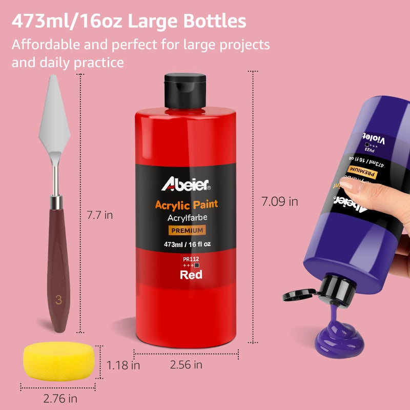 ABEIER Large Bulk Acrylic Paint Set, 15 Colors (473 ml/16 fl oz), Matte Finish, Rich Pigments, Non-Toxic Paints for Painting on Canvas Crafts Wood Ceramic, Ideal for Beginners and Students - Image 3