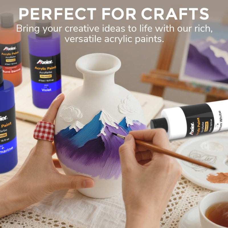 ABEIER Large Bulk Acrylic Paint Set, 15 Colors (473 ml/16 fl oz), Matte Finish, Rich Pigments, Non-Toxic Paints for Painting on Canvas Crafts Wood Ceramic, Ideal for Beginners and Students - Image 5