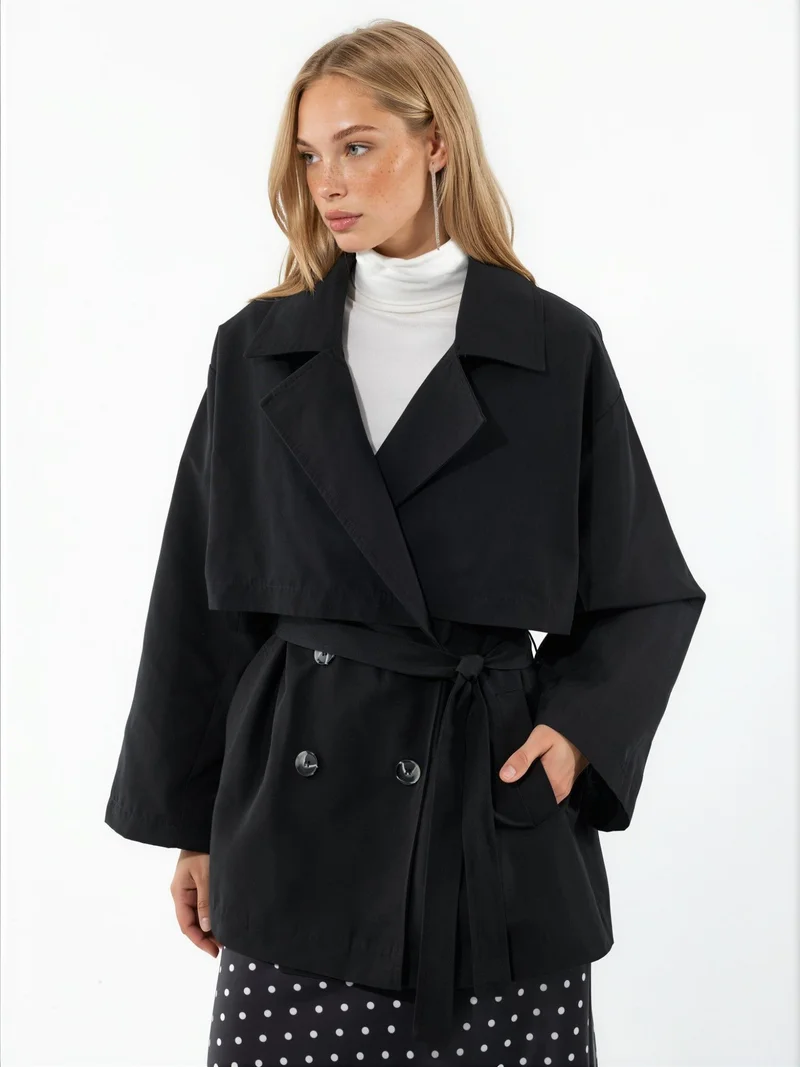 Double-Breasted Belted Trench Coat