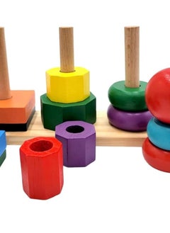 Generic Wooden Shape Tower is a great early learning toy for toddlers and kids. Helps develop great matching, sorting and counting skills for toddlers ages 2 and up.  - Image 2
