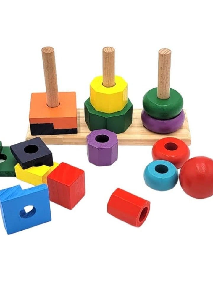 Wooden Shape Tower is a great early learning toy for toddlers and kids. Helps develop great matching, sorting and counting skills for toddlers ages 2 and up.  - Image 4