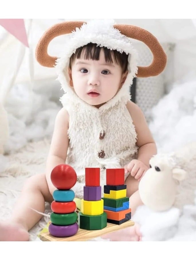 Wooden Shape Tower is a great early learning toy for toddlers and kids. Helps develop great matching, sorting and counting skills for toddlers ages 2 and up.  - Image 5