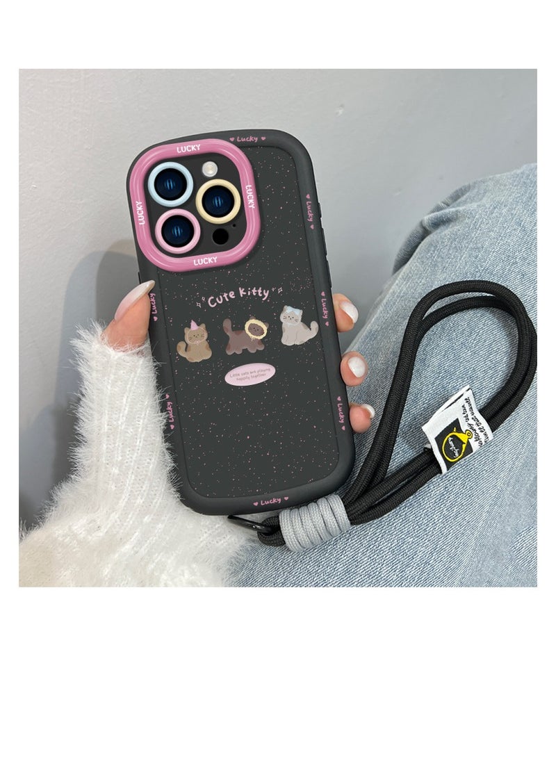 NIBEMINENT Coffee Kitty Protective TPU Case Cover For iPhone 17 Pro Max, Hand Rope/Black